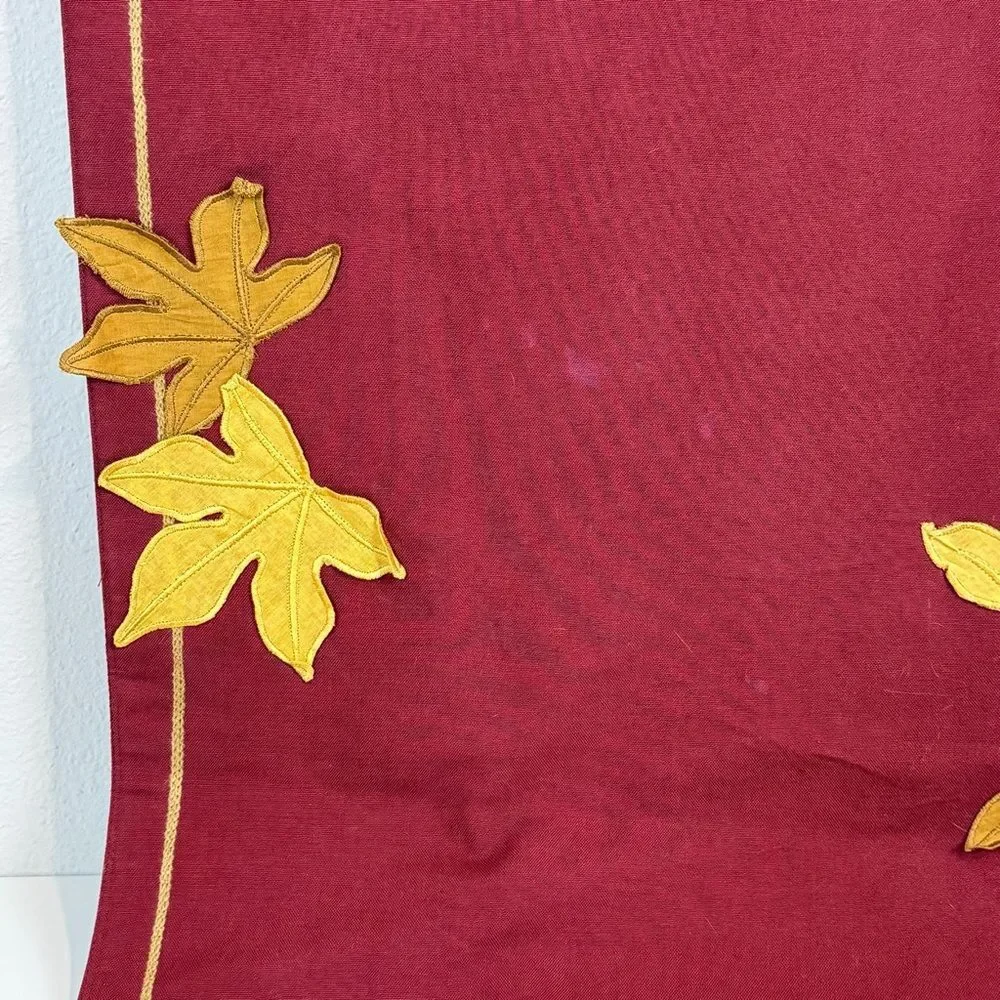 Williams Sonoma Maroon Autumn Leaves Appliqué Table Runner 16x89